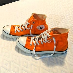 Orange Converse All-star high tops. Men's 7, Women's 9
